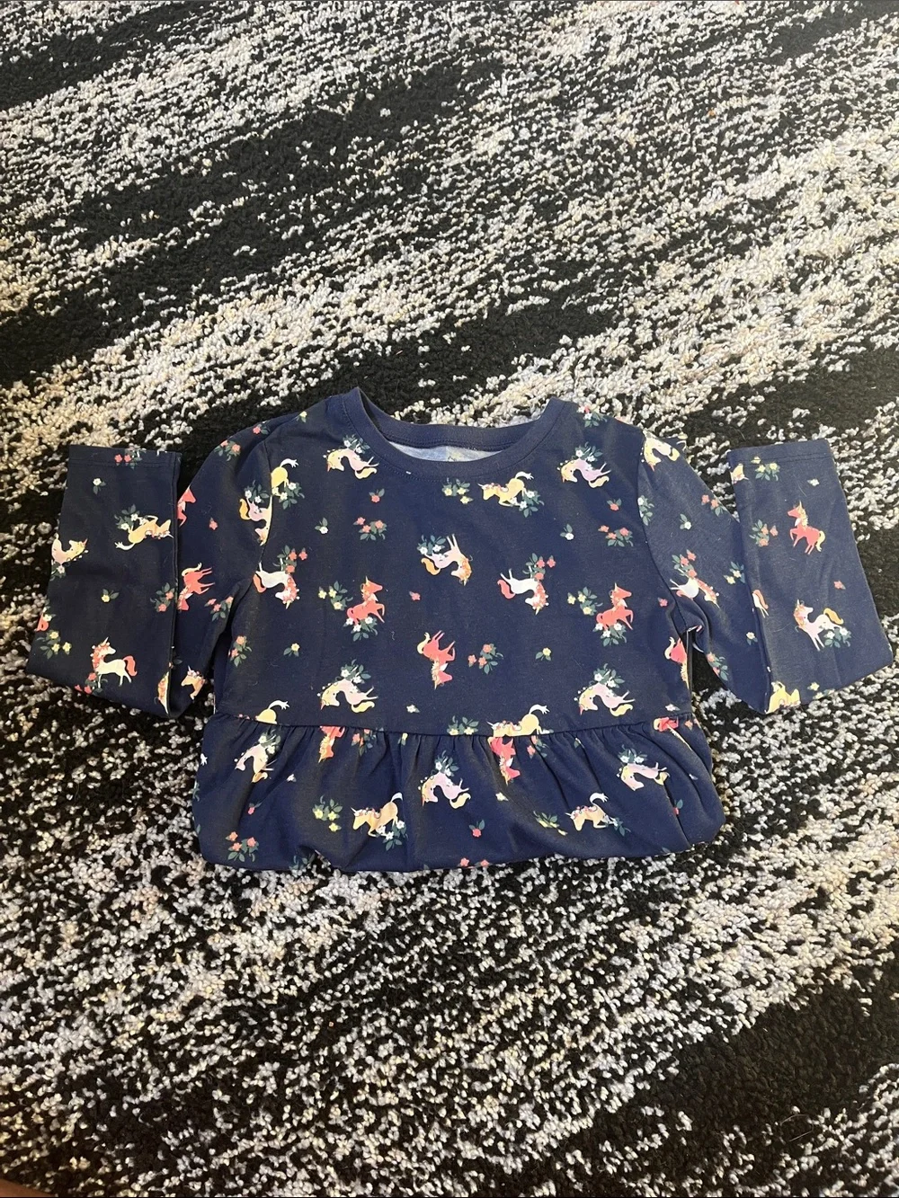 Old Navy Navy Unicorn & Floral Long-Sleeve Twirl Dress